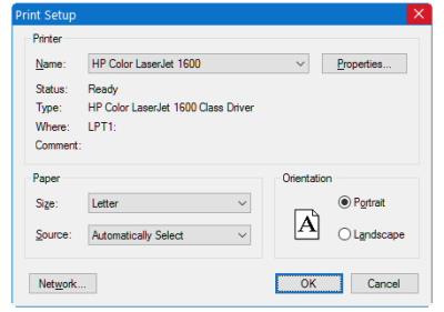 The Print Setup dialog box